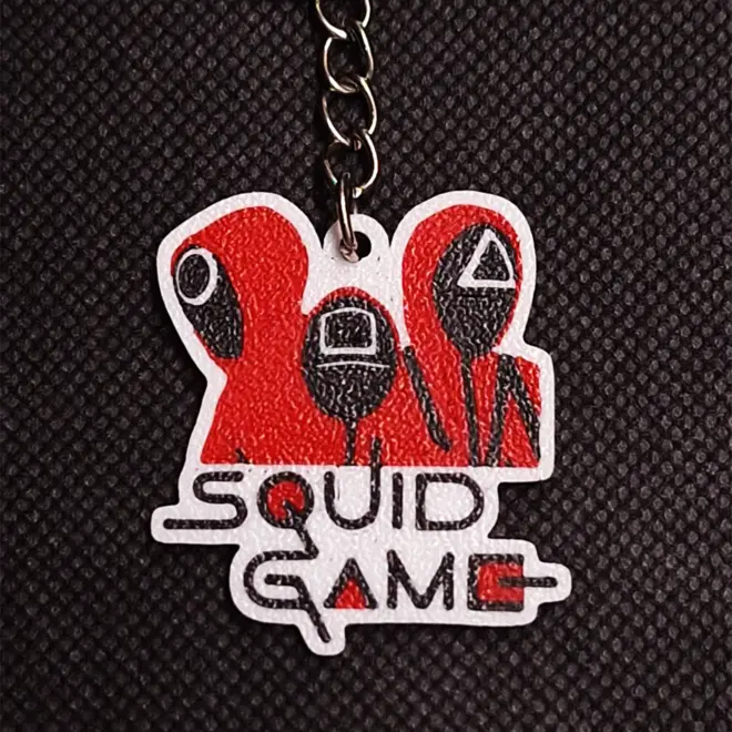Three Masked Guards with the Squid Game Logo Keychain