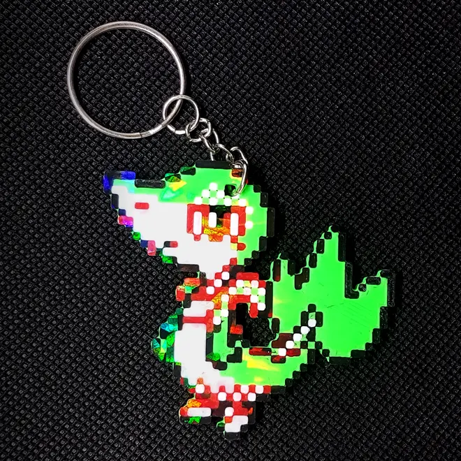 Snivy Pixel Art Holographic Keychain
