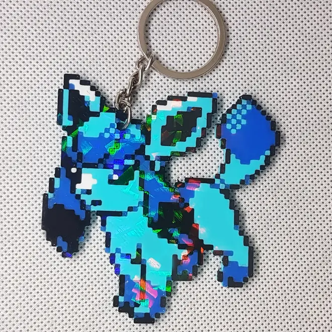 Glaceon Pixel Art Holographic Keychain