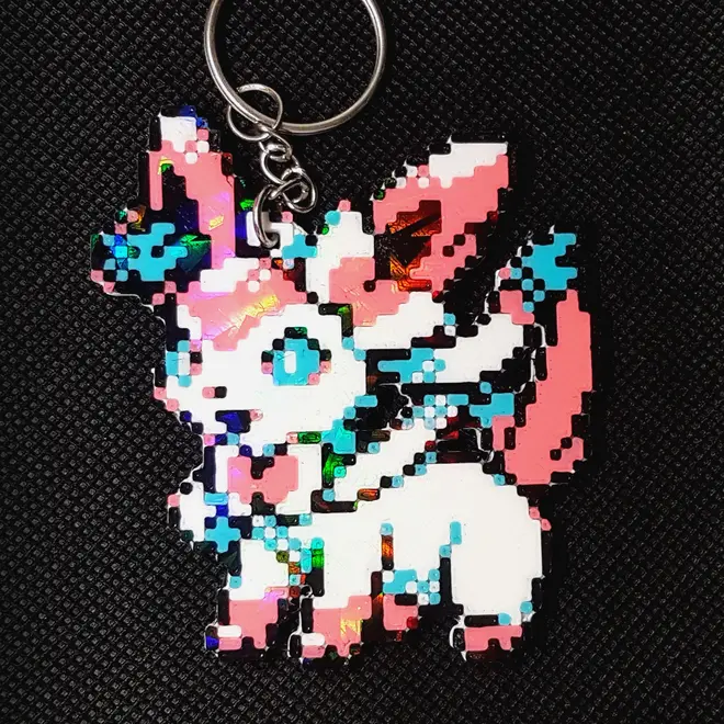 Sylveon Pixel Art Holographic Keychain