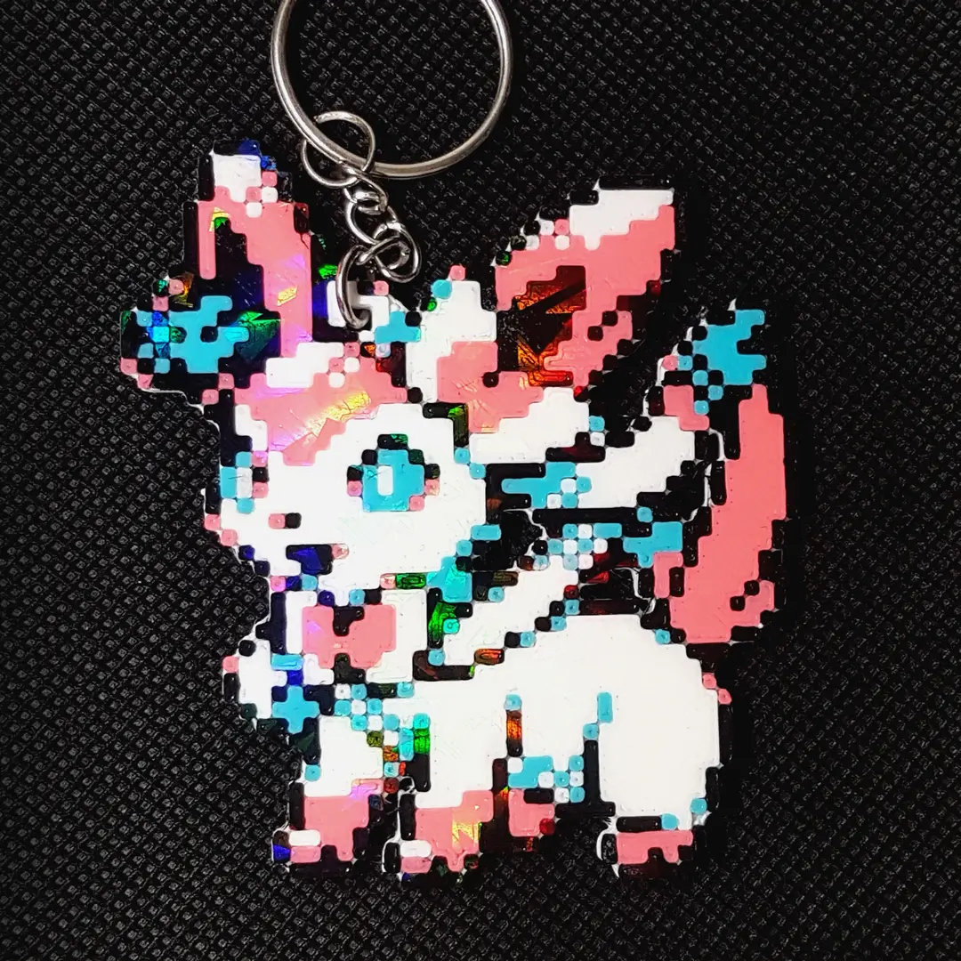 Sylveon Pixel Art Holographic Keychain