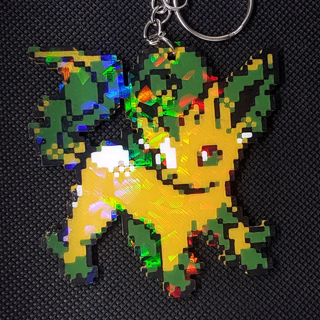 Leafeon Pixel Art Holographic Keychain