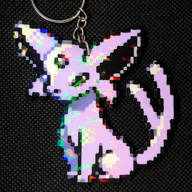 Espeon Pixel Art Holographic Keychain
