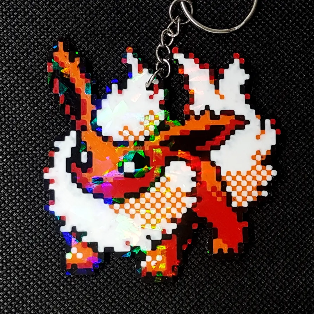 Flareon Pixel Art Holographic Keychain