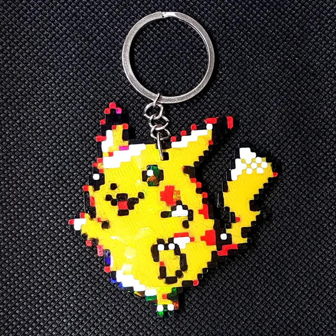 Pikachu Pixel Art Holographic Keychain