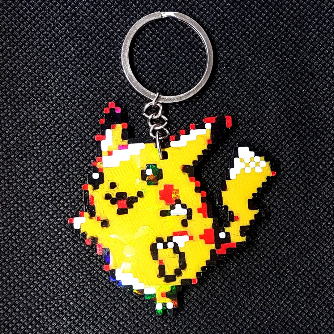 Pikachu Pixel Art Holographic Keychain